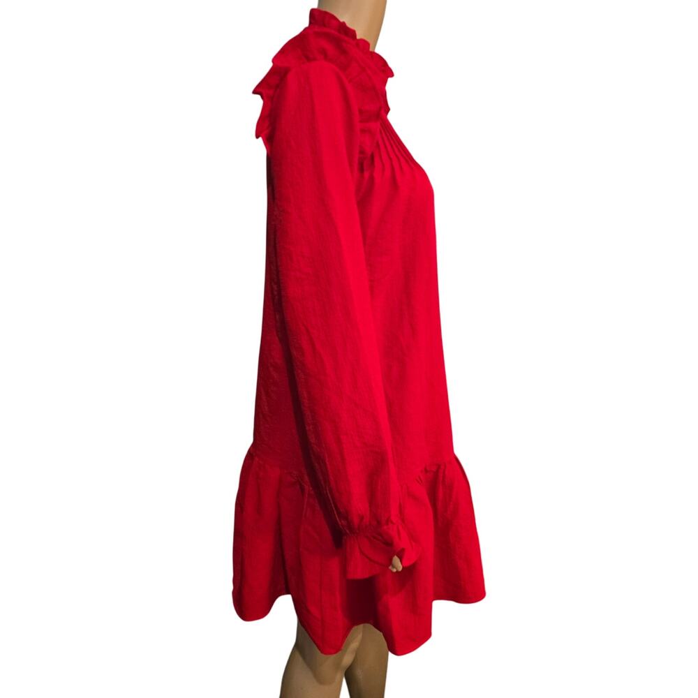 Loavies Red Long Sleeve Mini Dress with Ruffles Small - Picture 3 of 6